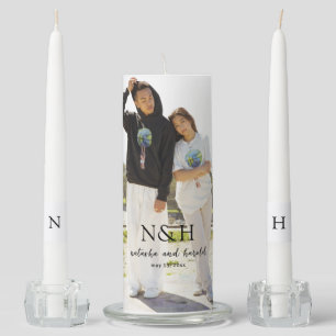 Bold Monogram Photo Modern Wedding Unity Candle Set