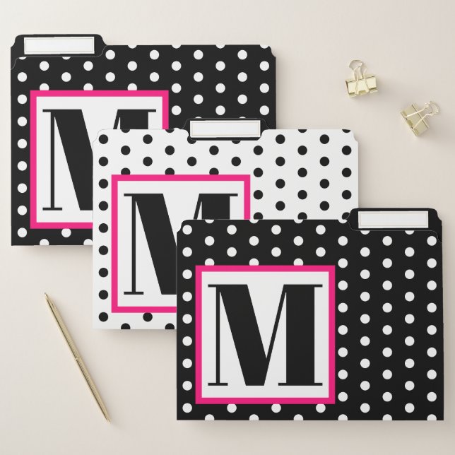 Bold Monogram Pink and Black Designer Chic File Folder (Set)