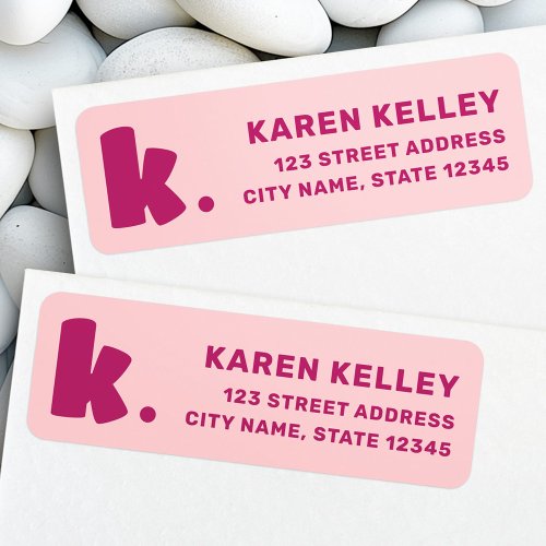 Bold monogram pink burgundy return address label