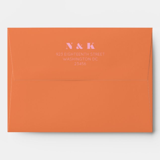 Bold Monogram Pink Orange Return Address  Envelope (Back (Top Flap))