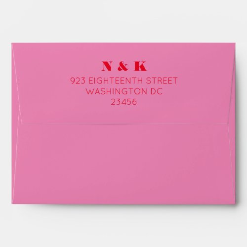 Bold Monogram Pink Red Wedding Return Address Envelope