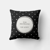 Modern Black and White Polka Dots Monogram Throw Pillow