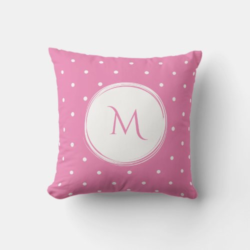 Bold Monogram Polka Dots Pink and White Throw Pillow