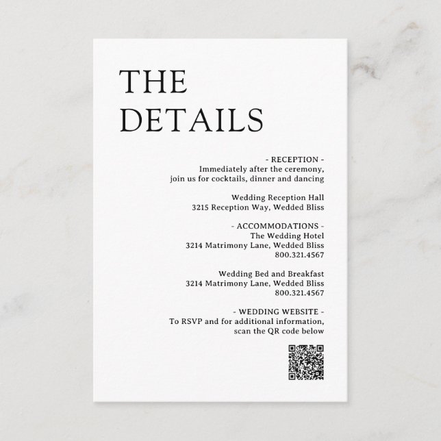 Bold Monogram QR Code Black and White Wedding Enclosure Card (Front)