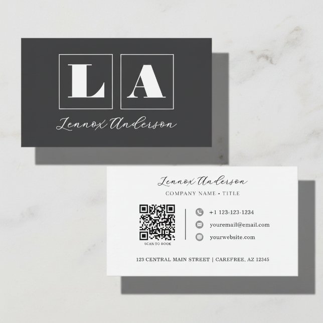 Bold Monogram QR Code Dark Gray Business Card (Creator Uploaded)