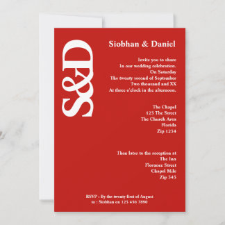 Bold Monogram Red and White Wedding Invitation