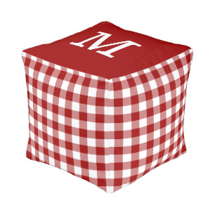 Bold Monogram Red White Gingham Pattern Pouf