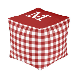 Bold Monogram Red White Gingham Pattern Pouf