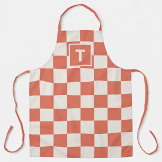 Bold Monogram Terracotta Cream Checkered Pattern Apron
