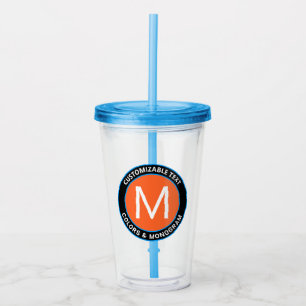 Bold Monogram & Text Black White Orange & Blue Acrylic Tumbler