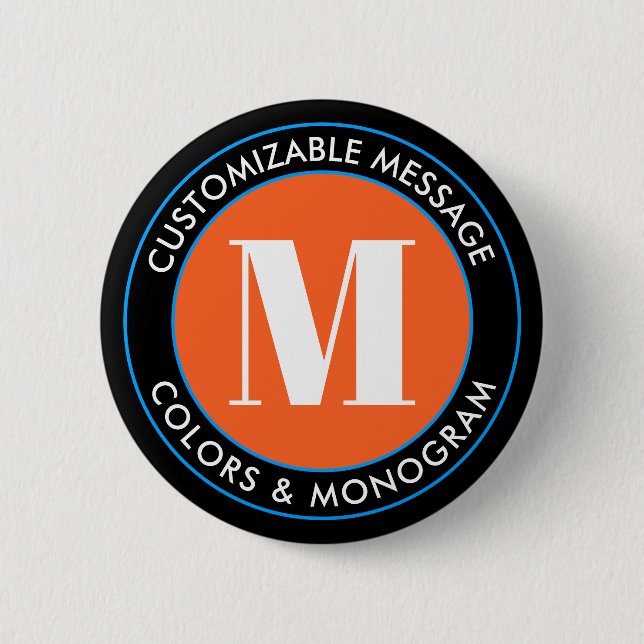 Bold Monogram & Text | Black White Orange & Blue Button (Front)