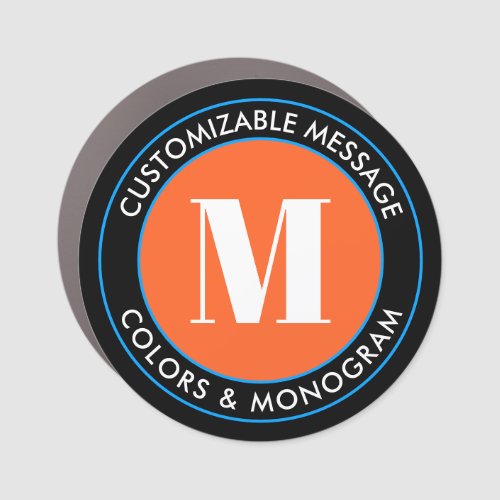 Bold Monogram  Text  Black White Orange  Blue Car Magnet