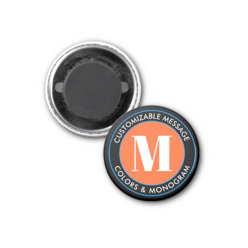 Bold Monogram  Text  Black White Orange  Blue Magnet