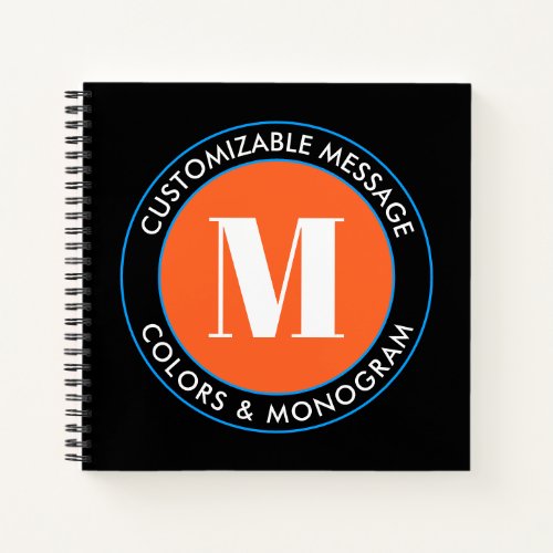 Bold Monogram  Text  Black White Orange  Blue Notebook