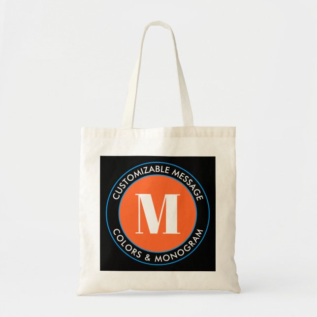 Bold Monogram & Text | Black White Orange & Blue Tote Bag (Front)