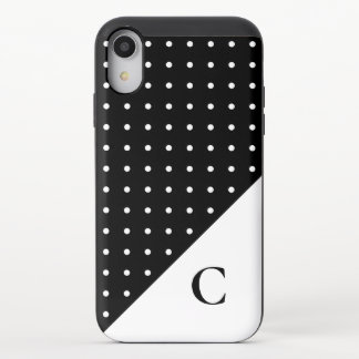 Bold Monogram White on Black Polka Dot Pattern iPhone XR Slider Case