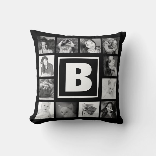 Bold Monogram with 12 Instagram Photos Throw Pillow (Front)