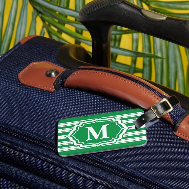 Bold Monogram with Green Stripes Luggage Tag (Front Insitu 3)
