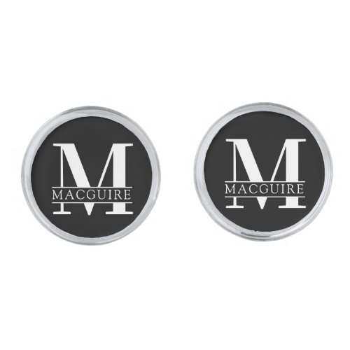 Bold Monogram with Name Black Cufflinks