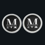 Bold Monogram with Name | Black Cufflinks<br><div class="desc">A unique monogram cufflink with your unique Monogram letter and name.</div>