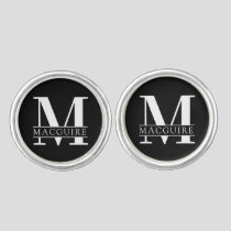 Bold Monogram with Name | Black Cufflinks
