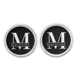 Bold Monogram with Name | Black Cufflinks