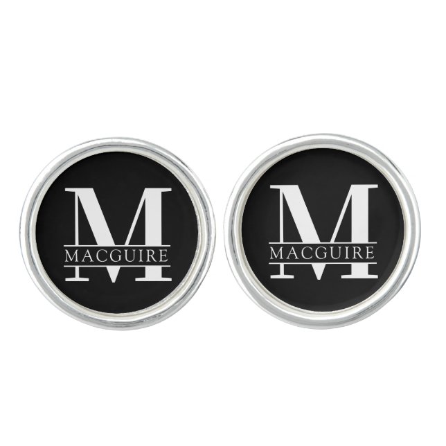 Bold Monogram with Name | Black Cufflinks (Front)