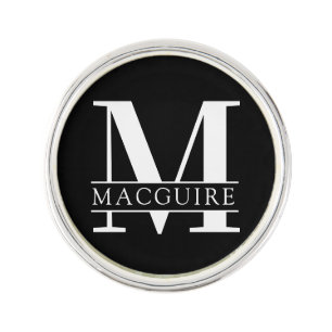 Bold Monogram with Name   Black Lapel Pin