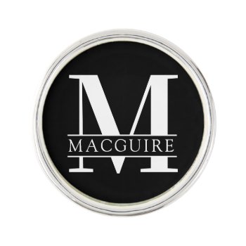 Bold Monogram With Name | Black Lapel Pin by colorjungle at Zazzle