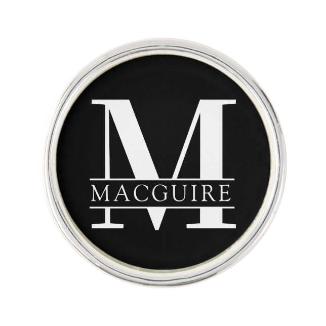 Bold Monogram with Name | Black Lapel Pin (Front)