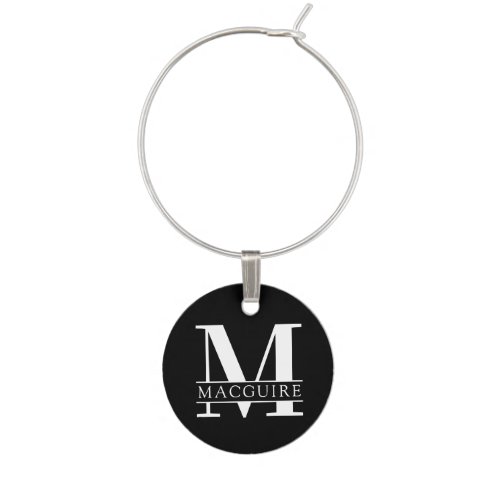 Bold Monogram with Name  Black Wine Charm