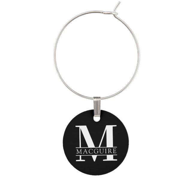 Bold Monogram with Name | Black Wine Charm (Front)
