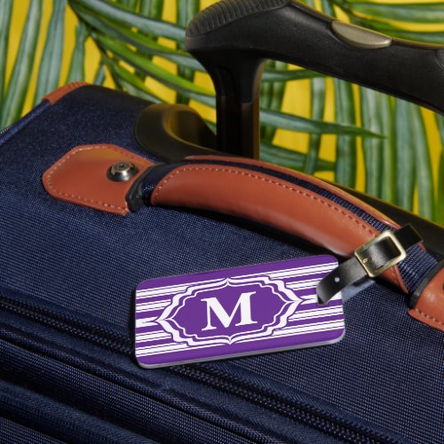 Bold Monogram with Purple Stripes  Luggage Tag