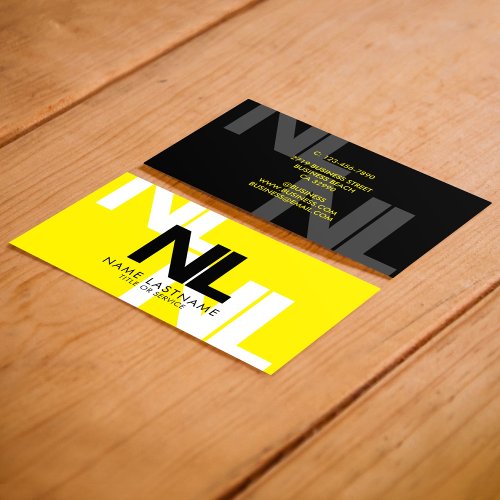 Bold Monogram Yellow Black White Minimalist Cool Business Card