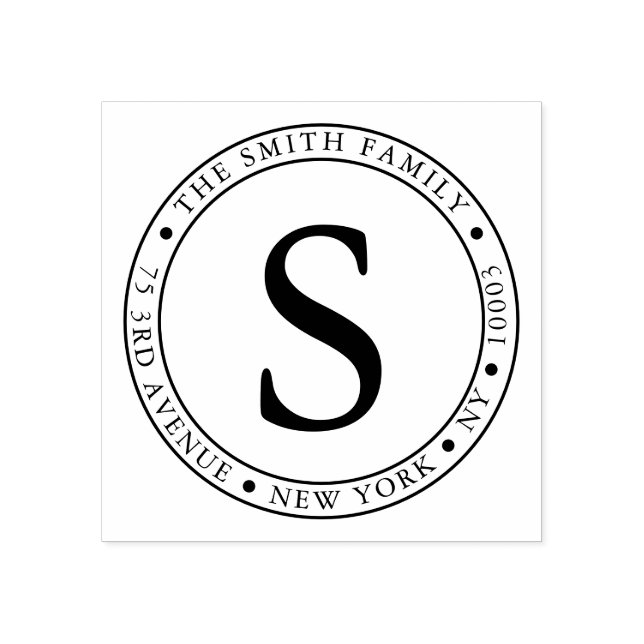 Bold Monogrammed Frame Round Return Address Rubber Stamp (Imprint)