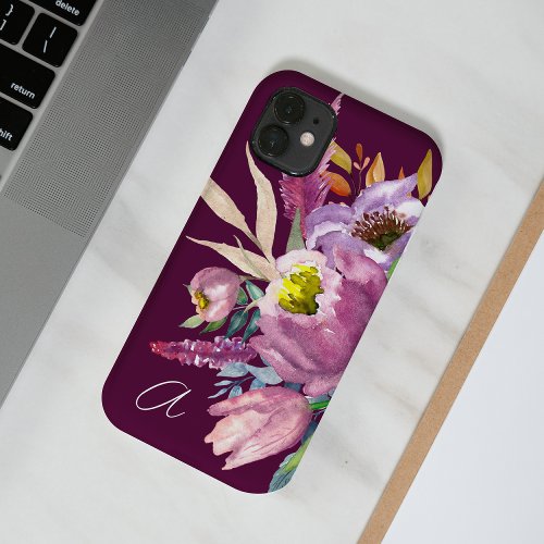 Bold Monogrammed Purple Wine Garden Floral  Case_Mate iPhone 14 Case