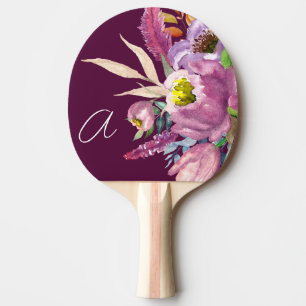 Bold Monogrammed Purple Wine Garden Floral  Ping Pong Paddle