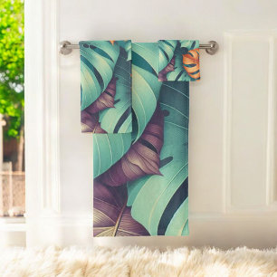 Bold Monstera Pattern Tropical Leaf Summer Spring Bath Towel Set