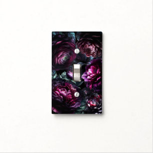 Bold Moody Flowers Black Enchanted Floral Garden Light Switch Cover
