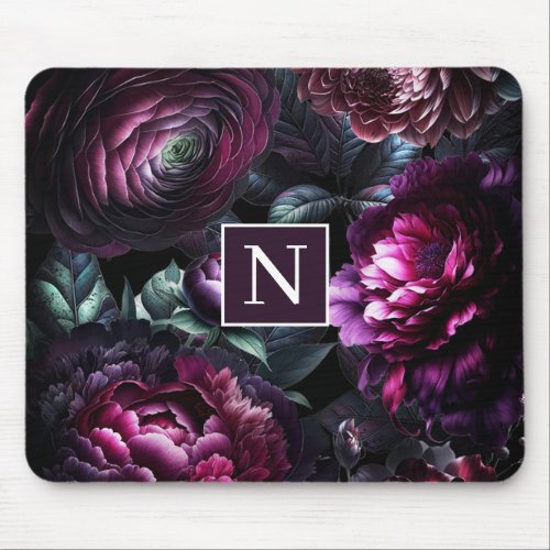 Bold Moody Flowers Black Enchanted Floral Garden Mouse Pad