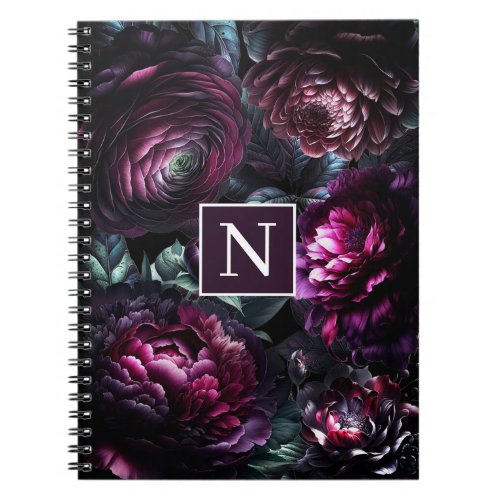 Bold Moody Flowers Black Enchanted Floral Garden Notebook