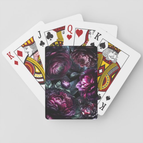 Bold Moody Flowers Black Enchanted Floral Garden Playing Cards