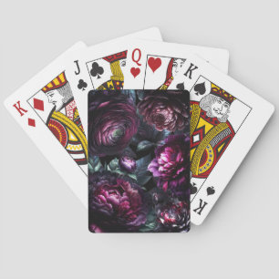 Bold Moody Flowers Black Enchanted Floral Garden Poker Cards