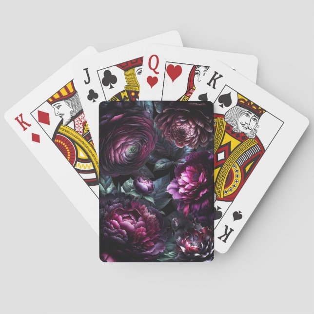 Bold Moody Flowers Black Enchanted Floral Garden Poker Cards (Back)