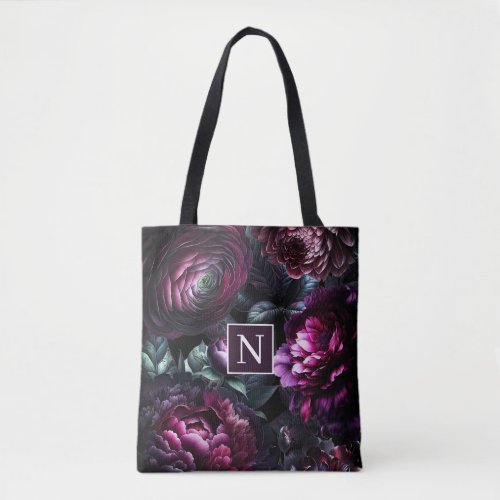 Bold Moody Flowers Black Enchanted Floral Garden Tote Bag