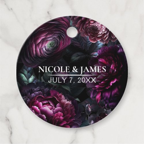 Bold Moody Flowers Black Enchanted Floral Wedding Favor Tags