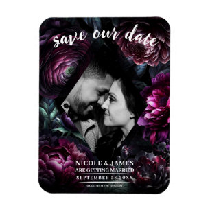 Bold Moody Flowers Black Enchanted Floral Wedding Magnet