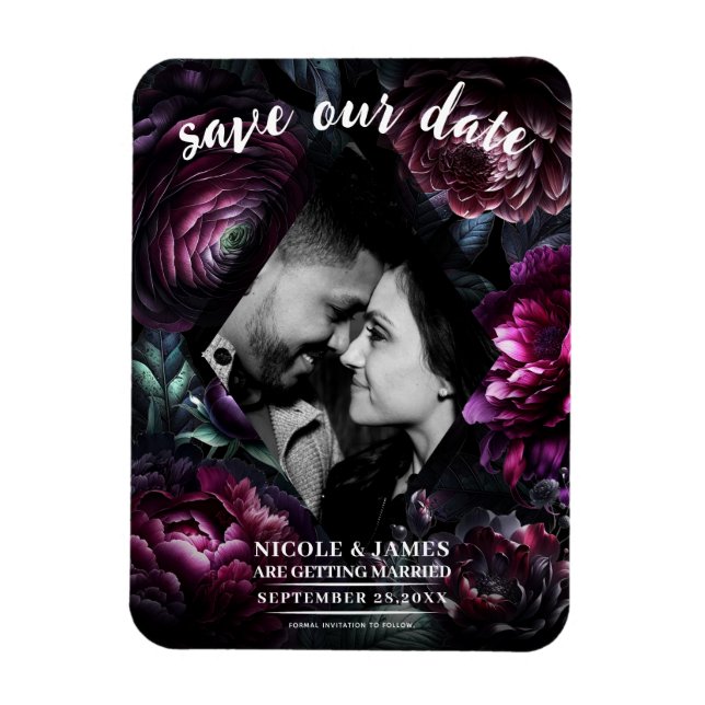 Bold Moody Flowers Black Enchanted Floral Wedding Magnet (Vertical)