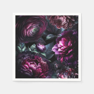 Bold Moody Flowers Black Enchanted Floral Wedding Napkins