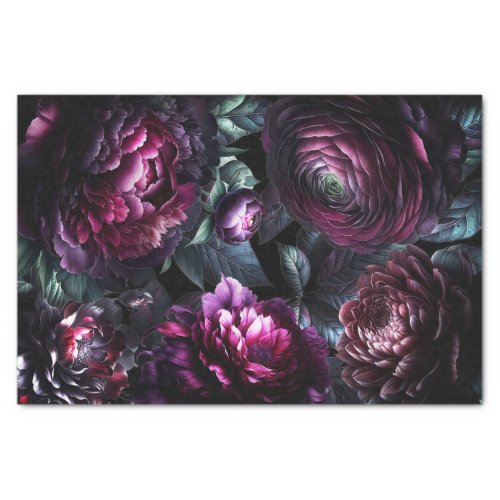 Bold Moody Flowers Black Enchanted Floral Wedding Tissue Paper